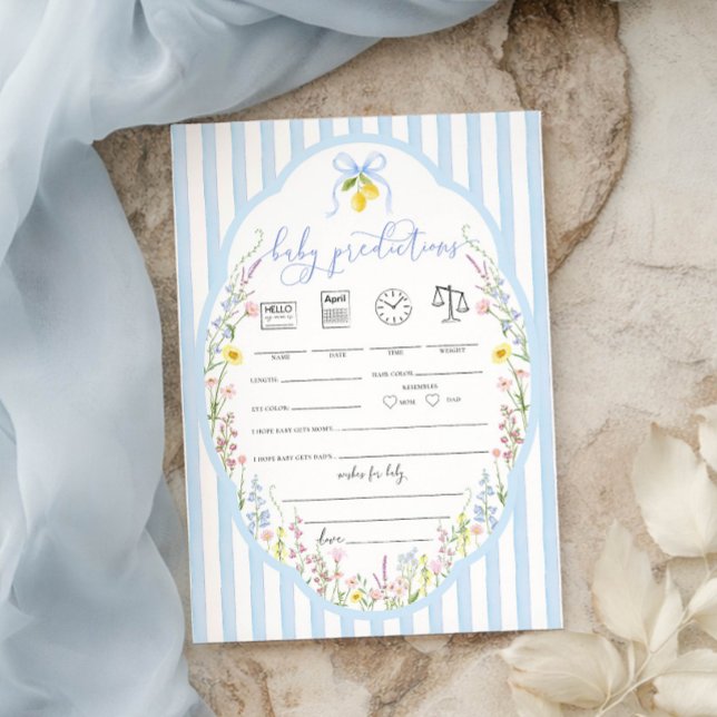 Convite Posey Wildflowers Blue Bow Baby Predictions Game (Criador carregado)