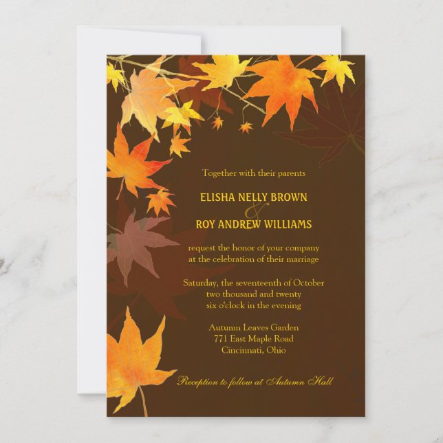 Convite Posh Autumn Maple Deixa Brown Wedding (Frente)