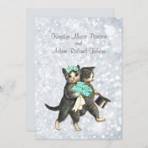 Convite Posh Cats Aqua -Silver Sparkle Casation