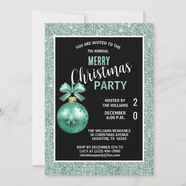 Convite Posh Decorative Teal Christmas (Frente)