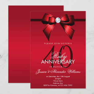 Convite Posh Gem Bow & Ribbon 40º Aniversário de Casamento
