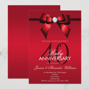 Convite Posh Gem Bow & Ribbon 40º Aniversário de Casamento