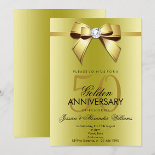 Convite Posh Gem Bow & Ribbon 50º Aniversário de Casamento