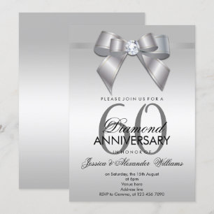 Convite Posh Gem Bow & Ribbon 60º Aniversário de Casamento