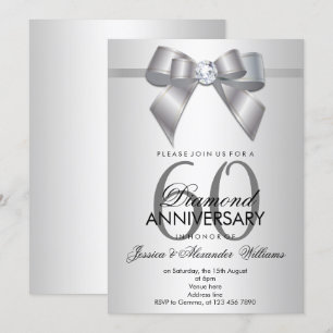 Convite Posh Gem Bow & Ribbon 60º Aniversário de Casamento