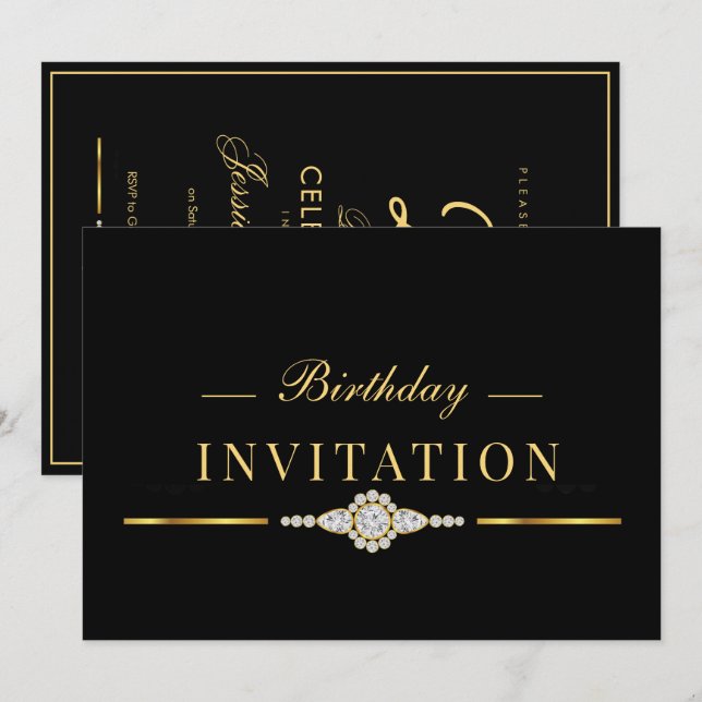 Convite Posh Glamour Ouro 25º Aniversário (Frente/Verso)