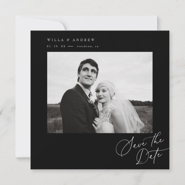 Convite Posh Square Save The Date Photo Minimal Card  (Frente)