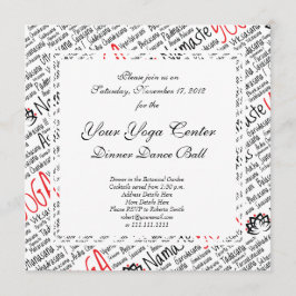 Convite Posições de Yoga Vermelha e Preta Elegante Lotus B