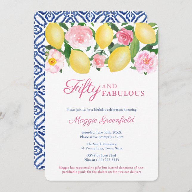 Convite Positano Lemon 50 E Fabulosa 50ª Festa de aniversá (Frente/Verso)