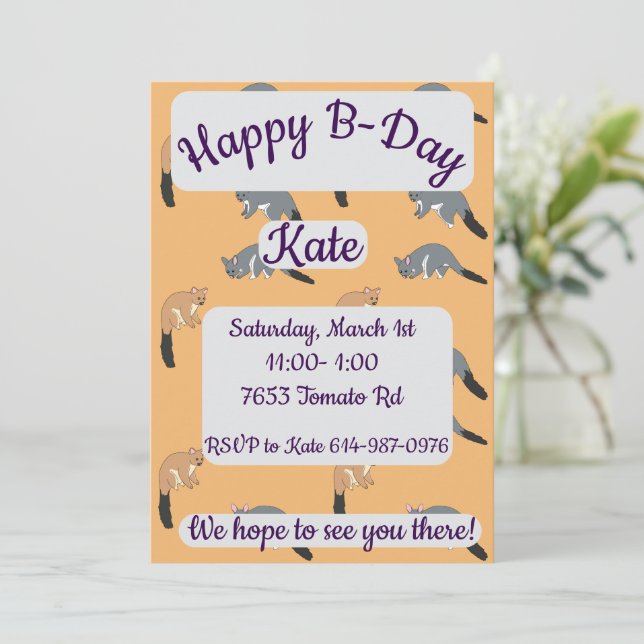 Convite Possums de Cauda Fofa Feliz Aniversário (Em pé/Frente)