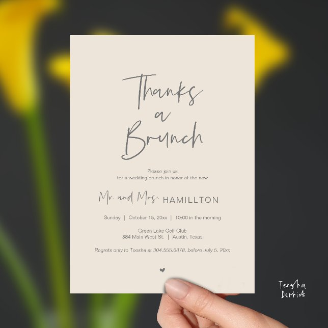 Convite Post wedding Celebration, Thanks a Brunch (Thanks a Brunch, Post modern wedding celebration, wedding crew, Invitation card, Cream Grey)