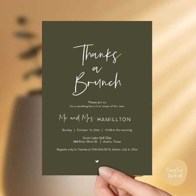 Convite Post wedding Celebration, Thanks a Brunch (Thanks a Brunch, Post modern wedding celebration, wedding crew, Invitation card, Olive Sage Green)