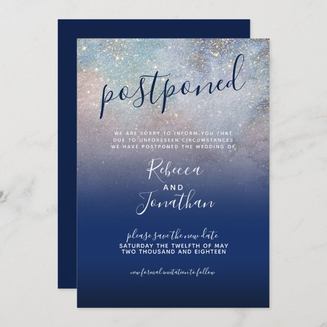 Convite Postado Escrito no Marinho das Estrelas Casamento  (Frente/Verso)