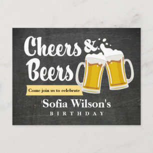 convite postal de aniversário de animações e cerve