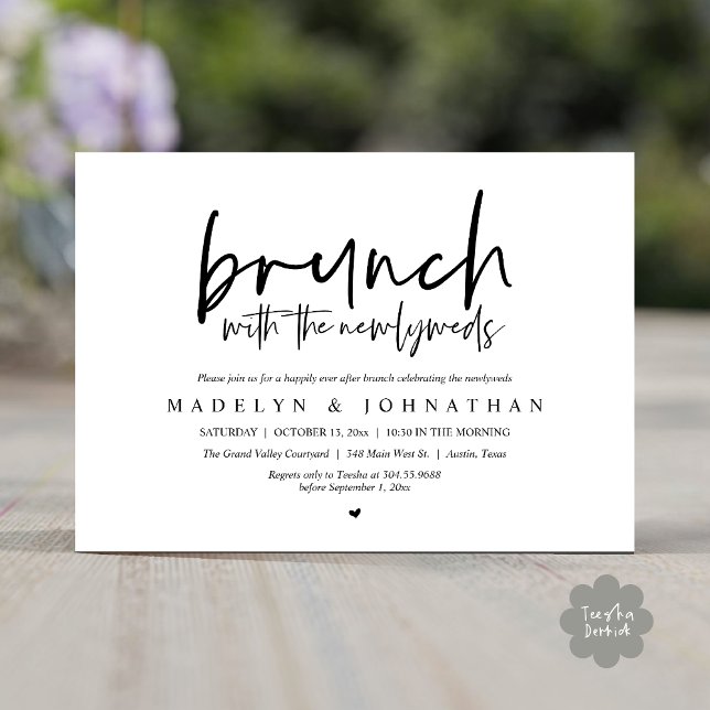 Convite Postar Brunch com a Celebração de Newlyweds (Brunch with the Newlyweds Post Modern Morning Wedding Celebration Invitation Card PDF Black White)