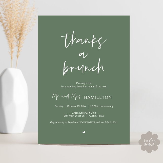 Convite Postar Brunch de casamento, Obrigados de um Convit (Post wedding Brunch, Thanks a Brunch Invitation card PDF in Sage Green)