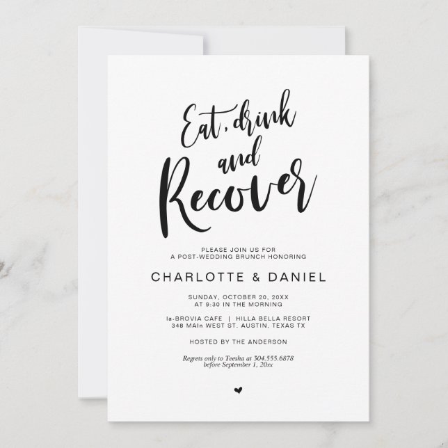 Convite Postar casamento, Comer, Beber e Recuperar Brunch (Frente)