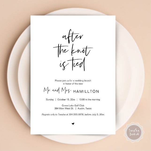 Convite Poste Brunch de casamento, depois que o nó estiver (After the knot is tied, Wedding Elopement Brunch, Lunch, Dinner Party Invitation Card, PDF in Black)