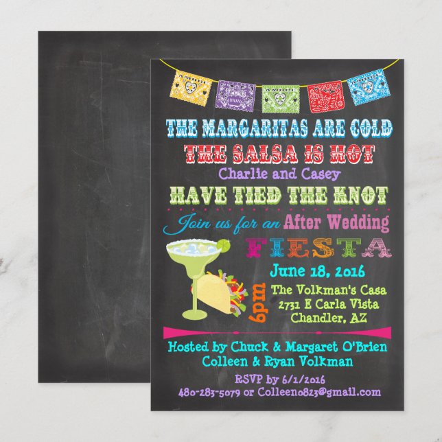 Convite Poste Casamento de Fiesta Mexicano (Frente/Verso)