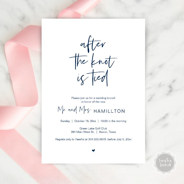 Convite Poste o Brunch do casamento, depois que o nó estiv (After the knot is tied, Wedding Elopement Brunch, Lunch, Dinner Party Invitation Card, PDF Navy Blue)