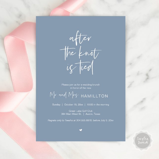 Convite Poste o Brunch do casamento, depois que o nó estiv (After the knot is tied, Wedding Elopement Lunch, Dinner, Brunch Party Invites Card, PDF, Dusty Blue)