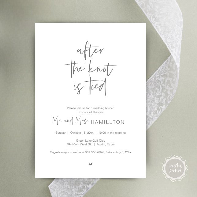 Convite Poste o Brunch do casamento, depois que o nó estiv (After the knot is tied, Wedding Elopement Lunch, Dinner, Brunch Party Invites Card, PDF, Dark Grey)