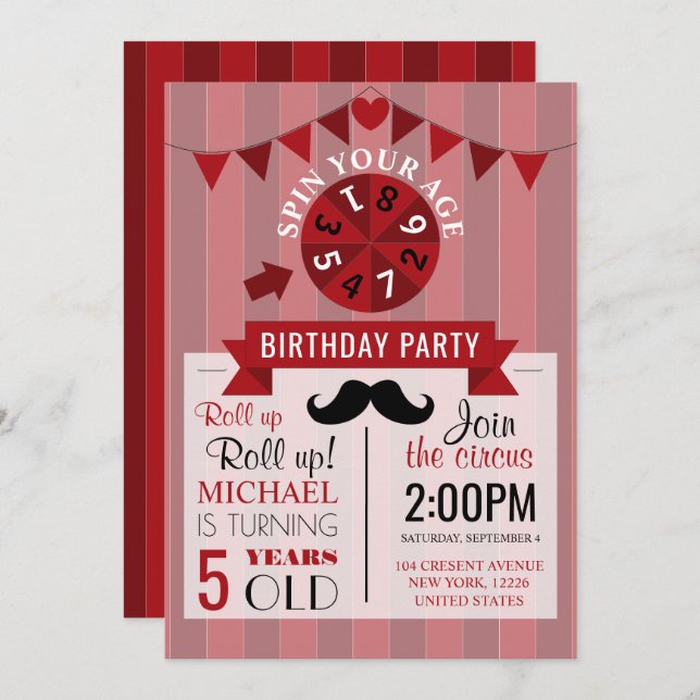 Convite Poster de circo clássico Festa de aniversário infa (Frente/Verso)