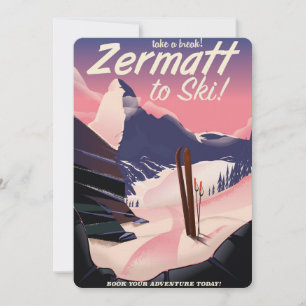 Convite poster de férias retrô de Ski Zermatt