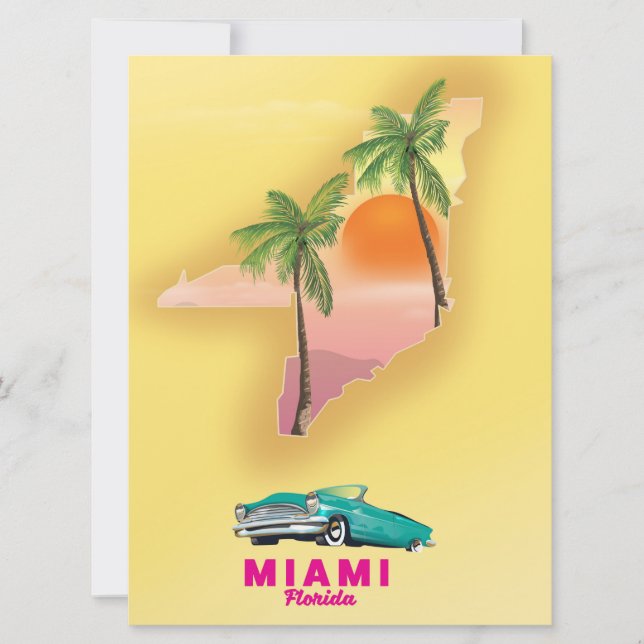 Convite poster de mapa ilustrado de Miami Florida (Frente)