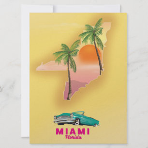 Convite poster de mapa ilustrado de Miami Florida