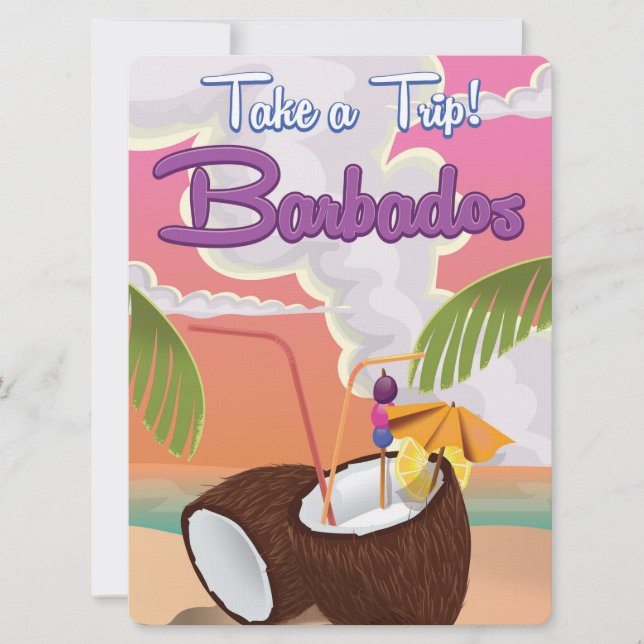 Convite Poster de viagens de Cartoon de Barbados Vacation (Frente)