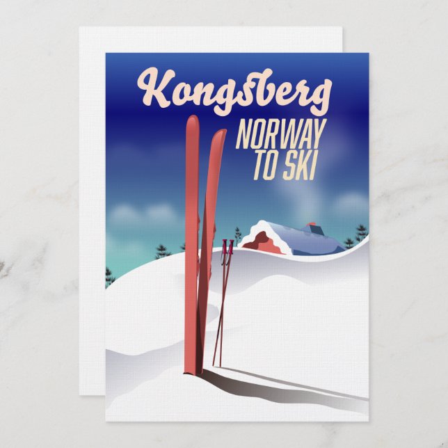 Convite Poster de viagens de esqui norway de Kongsberg. (Frente/Verso)