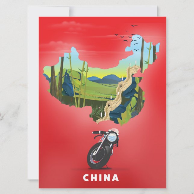 Convite Poster de viagens de mapa ilustrado da China (Frente)