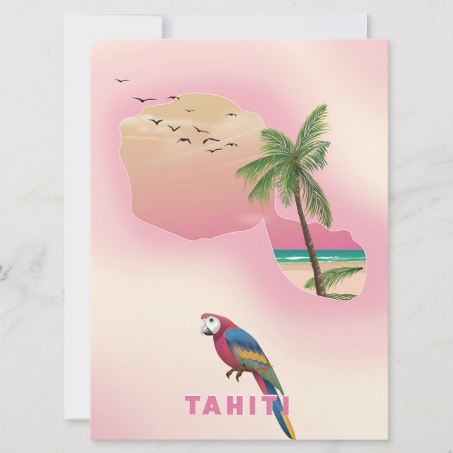 Convite Poster de viagens de mapa ilustrado do Taiti (Frente)
