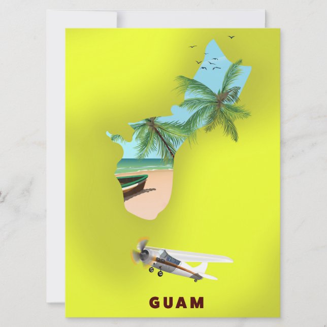 Convite Poster de viagens de mapa ilustrado por Guam (Frente)