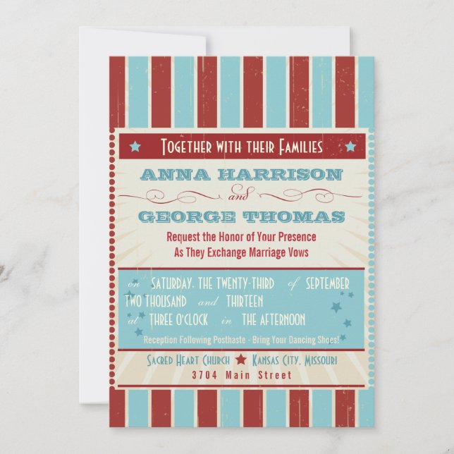 Convite Poster Rustic: Casamento Personalizado Vermelho, B (Frente)