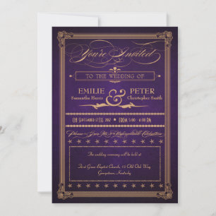Convite Poster vintage Casamento e Recepção Roxo