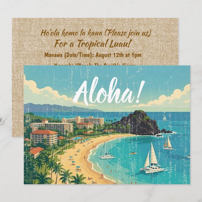 Convite Pôsteres de Viagem Havaianos Antigos - Maui (Frente/Verso)
