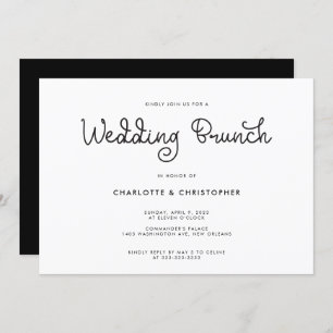 Convite Posto Branco Negro de Script Moderno Casamento Bru