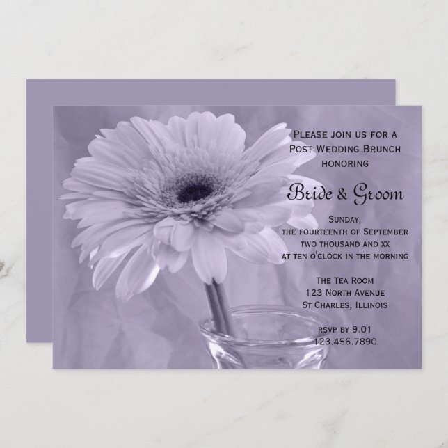 Convite Posto Daisy Roxo Casamento Brunch (Frente/Verso)