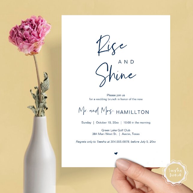 Convite Posto de casamento Brunch, Rise e Shine (Rise and Shine, Post Wedding Brunch Invitation Card, PDF, in Navy Blue)