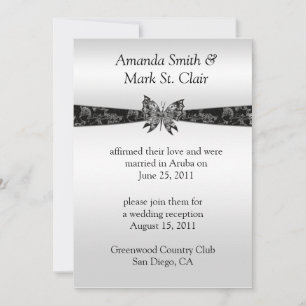 Convite Posto de Casamento de Prata e Borboleta Negra Conv