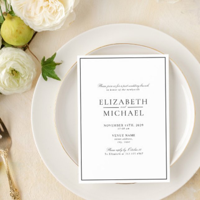 Convite Posto de Script Clássico Preto e Branco Brunch (Easily personalize this post wedding brunch invitation with your unique details)