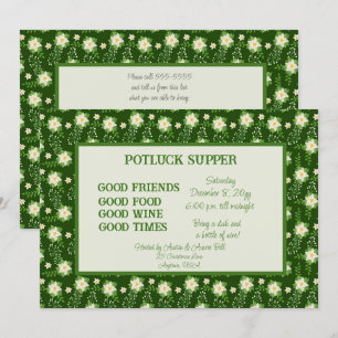 Convite Pote de Natal da Poinsettia Branca Verde SORTE