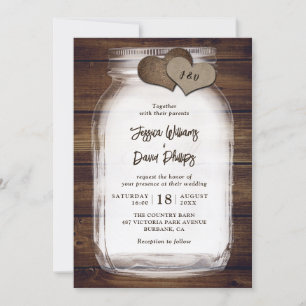 Convite Pote de Pedra Casamento Corações de aniagem Celeir