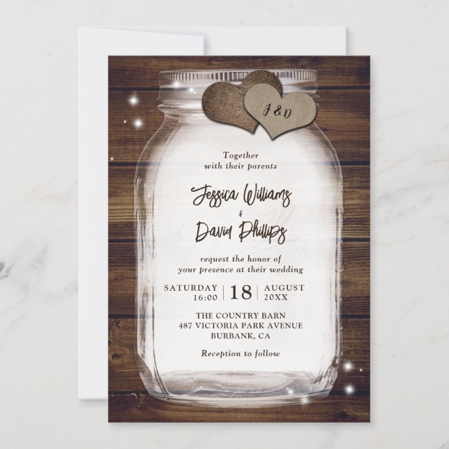 Convite Pote de Pedra Casamento Rústico Corações de Aniage (Frente)
