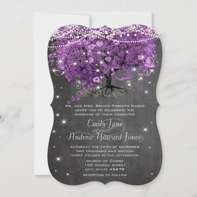 Convite Pote de Pedra Radiant Roxo Casamento (Frente)