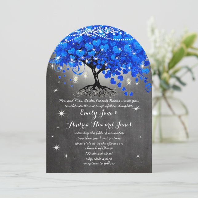 Convite Pote de Pedra Royal Blue Heart Leaf Tree (Em pé/Frente)