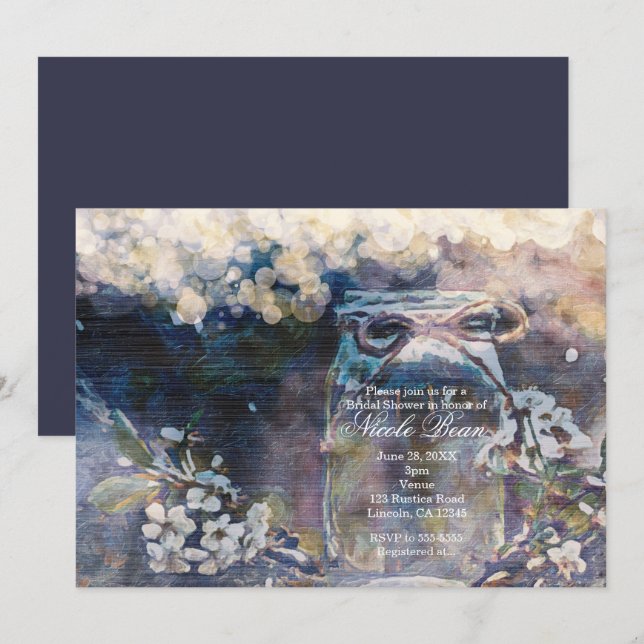 Convite Pote de Pedra Rústico & Casamento Floral (Frente/Verso)