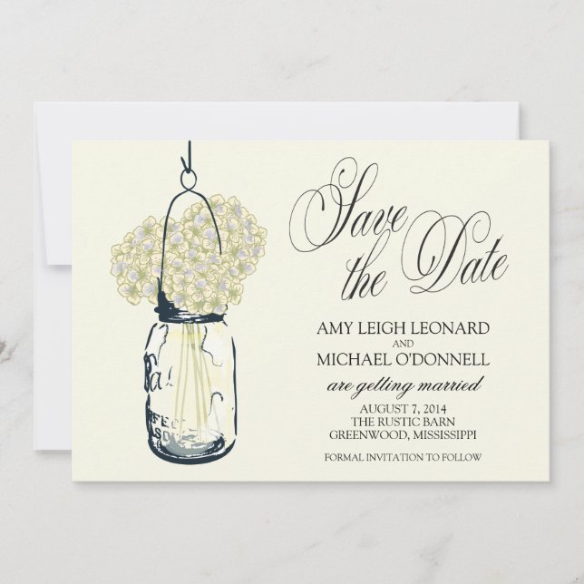 Convite Pote de Pedra Rústico com Hydrangrea Salve a Data (Frente)